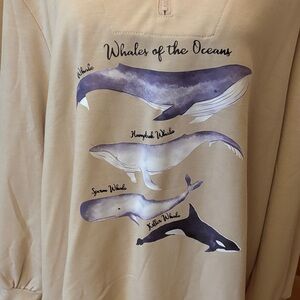 Beige Whale Graphic Sweatshirt. New!  Size M. Soft.